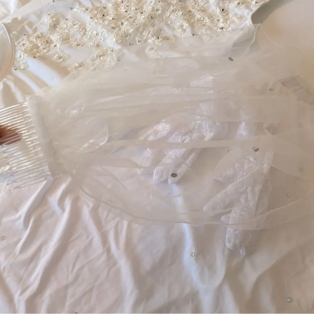 WEISSMAN custom solo Dance Costume white wedding bridal chapel veil gloves SA